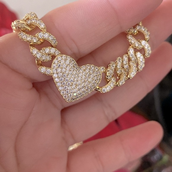 Gold Plated Jewelry - New Micro Pave Zircon Monaco Chain Heart Necklace
